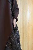 Oscar Clara Sequin Patch Pocketed Cocoon Tunic Chocolate